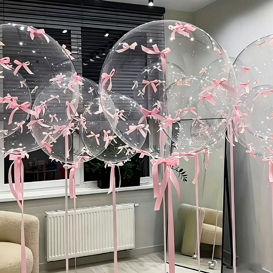 92pcs Transparent Bobo Balloons, 80pcs Pink Bow Decorations, Romantic Balloon Set, Suitable For Valentine's Day, Wedding, Anniversary, Birthday, Holiday Celebration Decoration Foil Balloons - View 1