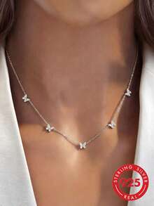 1pc S925 Sterling Silver Luxury Rhinestone Butterfly Necklace, Elegant Minimalist Necklace For Women, Fresh Mori Style Delicate Cute Ins Clavicle Chain, Versatile For Daily Wear And Gatherings, Exquisite Fashion Quality Gift - Butterfly - View 14
