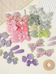 12pcs Multi-Card Combination Macaron Floral Waffle Bow Hair Clips Set, Suitable For Back To School Season - Mixed color - View 7