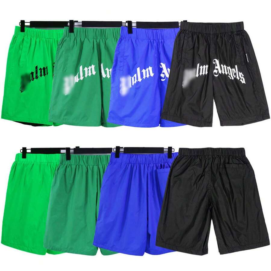 Men's Summer Letter Print Casual Shorts Lightweight Breathable Loose Beach Pants Ins - Green - View 1