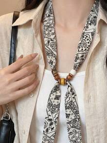 1 pezzo Sciarpa lunga in seta con perline alla moda da donna, nastro per legare borse, fascia per capelli, accessorio regalo, sciarpa di qualità premium, accessorio per capelli, adatto per uscite casual quotidiane - Multicolore - Visualizzare 2