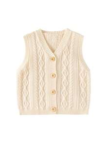 Infant Toddler Knitted Vest Sweater Baby Clothes Button-Up Vest Top Autumn Wear - Apricot - View 3