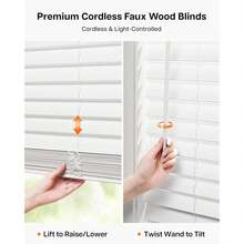 Cordless Faux Wood Blinds, 30" W X 60" H, White | Room Darkening & Light Control, 2 Inch Horizontal Window Blinds With Crown Valance, Blinds Variant 1 - White - View 2