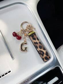 26 Letters To Choose From, Keychain Pendant, Creative Cherry Pendant, Leopard Print Pattern Key Strap, Car Keychain Pendant, Bag Decoration Pendant, Personalized Fashionable Key Matching. Key Accessories, Car Remote Control Decoration Pendant, Holiday Gift. - Letter - View 50