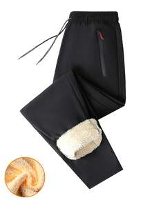 2pcs/Pack Men's Thick Wool Lined Straight Leg Pants, With Elastic Drawstring And Side Zipper Pockets, Suitable For Winter Casual Wear And Warmth - Multicolor - View 2