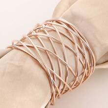 6pcs Rose Gold Metal Wire Woven Napkin Rings, Hollow Asymmetrical Twisted Metal Napkin Buckles, Suitable For Party Holiday Table Decor - View 2