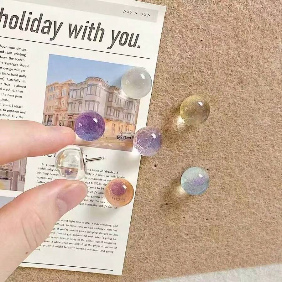 15Pcs/30Pcs Creative Transparent Glitter Ball Push Pins, INS Style Crystal Ball Shiny Thumbtacks, Suitable For Photo Wall Decoration, Felt Board Decoration, Cork Board Decoration, Bulletin Board Decoration