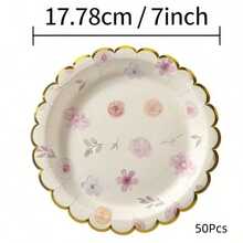 10/20pcs Gold Foil Lace Floral Party Plates, Perfect For Graduation, Bachelorette Party, Birthday Party, Wedding And Baptism - Retro Floral - View 13