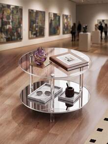 1pc Transparent Acrylic Side Table, Modern Minimalist Square Or Oval Bedside Cabinet, Storage Rack, Suitable For Home Living Room, Bedroom, Bathroom, Hotel, B&B, Party, Holiday And Event - Multicolor - View 2