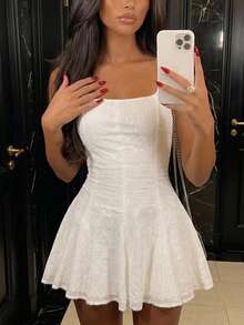 SHEBARA WHITE LACE FLARE LINED MINI DRESS - White - View 3
