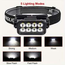 8 LED Ultra Bright Motion Sensor Headlamp, Rechargeable Waterproof Headlamp, 1200mAh Battery, 5 Modes, 90° Adjustable Lightweight Headlamp, Suitable For Night Running, Camping, Fishing, Outdoor Essential Gear, Ideal Gift For Men - Multicolor - View 4