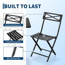 GOCAPTAIN Foldable & Weather-Resistant | 3-Piece Small Dining Table Patio Furniture - Square Iron Table And 2 Chairs - Compact Outdoor/Indoor Garden Dining Set - Space-Saving, Durable, Easy To Store - Black - View 4