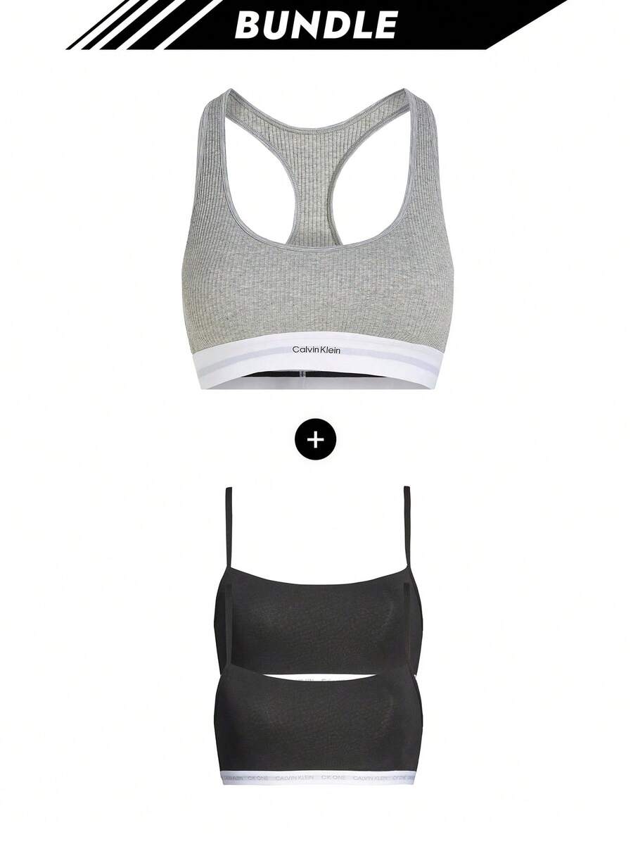 Calvin Klein [Bundle] Top Selling Women's Bras & Bralettes + Modern Cotton 2 Packs Women's Underwear Bralettes - Grey+Black - View 1
