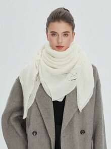 New Spring Autumn Winter Women's White Hollow Knit Shawl Thin Solid Color Square Scarf - Multicolor - View 11