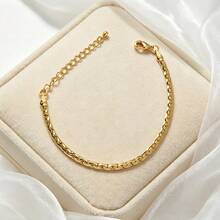 Simple 18K Gold-Plated Copper Geometry Bracelet Set For Women Daily Wear, Fashionable Layered Jewelry - Gold - View 5
