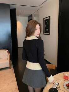 Women's Colorblock Casual Versatile Daily Wear Cardigan - Black - View 8