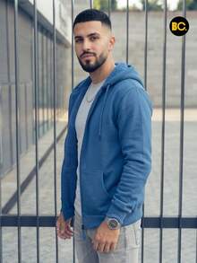 Big City Sudadera De Hombre Con Forro Borrega y Capucha Hoodie! Con Cierre y Basicas con estampado casual de Moda - Azul Rey - Ver 4