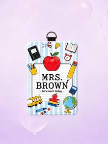 1pc Personalized Custom Name Teacher ID Badge Holder, Cute Apple School Stationery Classroom Educator Name Tag, Back To School Teacher Appreciation Gift - Multicolor - View 7