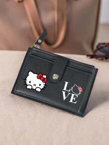 SANRIO 1個 Hello Kitty 女款短夾，人造皮革多卡槽壓扣式，LOVE 印花薄款零錢包，適合日常使用與旅行 - 彩色 - 查看 5