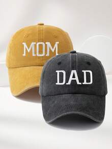 2件組「Dad & Mom」印花棒球帽，復古水洗尖頂帽，中性可調節輕量防曬帽，度假禮物，父母理想選擇，卡車司機帽女款棒球帽女帽寬邊帽 - A - 查看 19