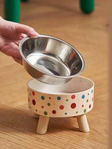 Colorful Polka Dot Stainless Steel Cat Bowl With Removable Stand, Easy To Clean Non-Slip Pet Food And Water Bowl, Suitable For Small Dogs And Cats, Pet Supplies - Large Capacity - View 5