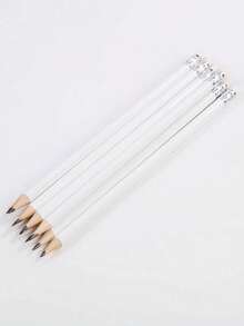 20pcs Minimalist White Round Pencil With Eraser, Unsharpened, Suitable For Learning, Office And Practice - White - View 1