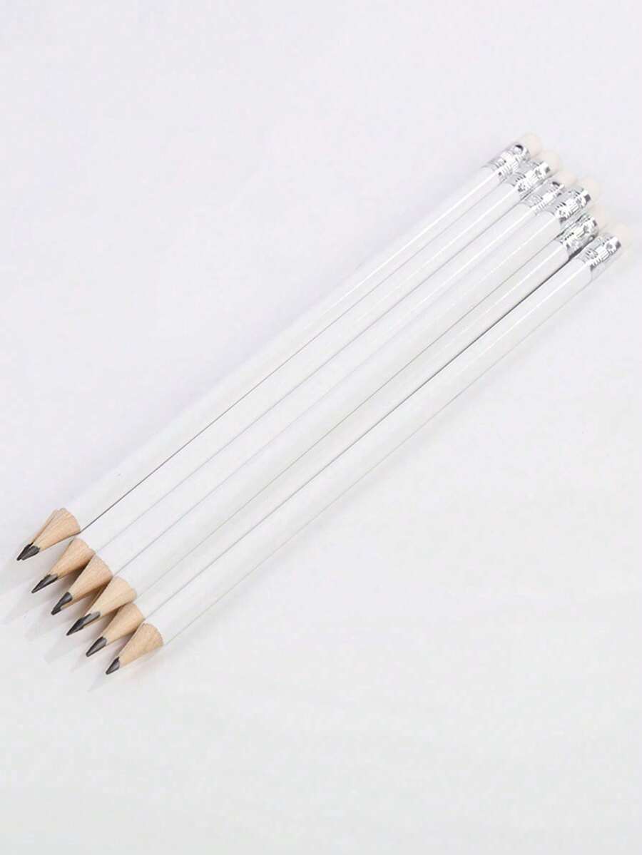 20pcs Minimalist White Round Pencil With Eraser, Unsharpened, Suitable For Learning, Office And Practice - White - View 1