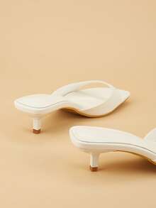 Women's Pink Square Toe Open Toe Minimalist Office Basic Slip-On Kitten Heel Stiletto High Heels - White - View 4