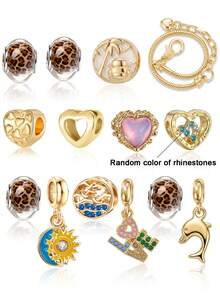 1set Women's Golden Heart, Dolphin, Sun Moon, Leopard Charm Pendant Accessories Set - Multicolor - View 5