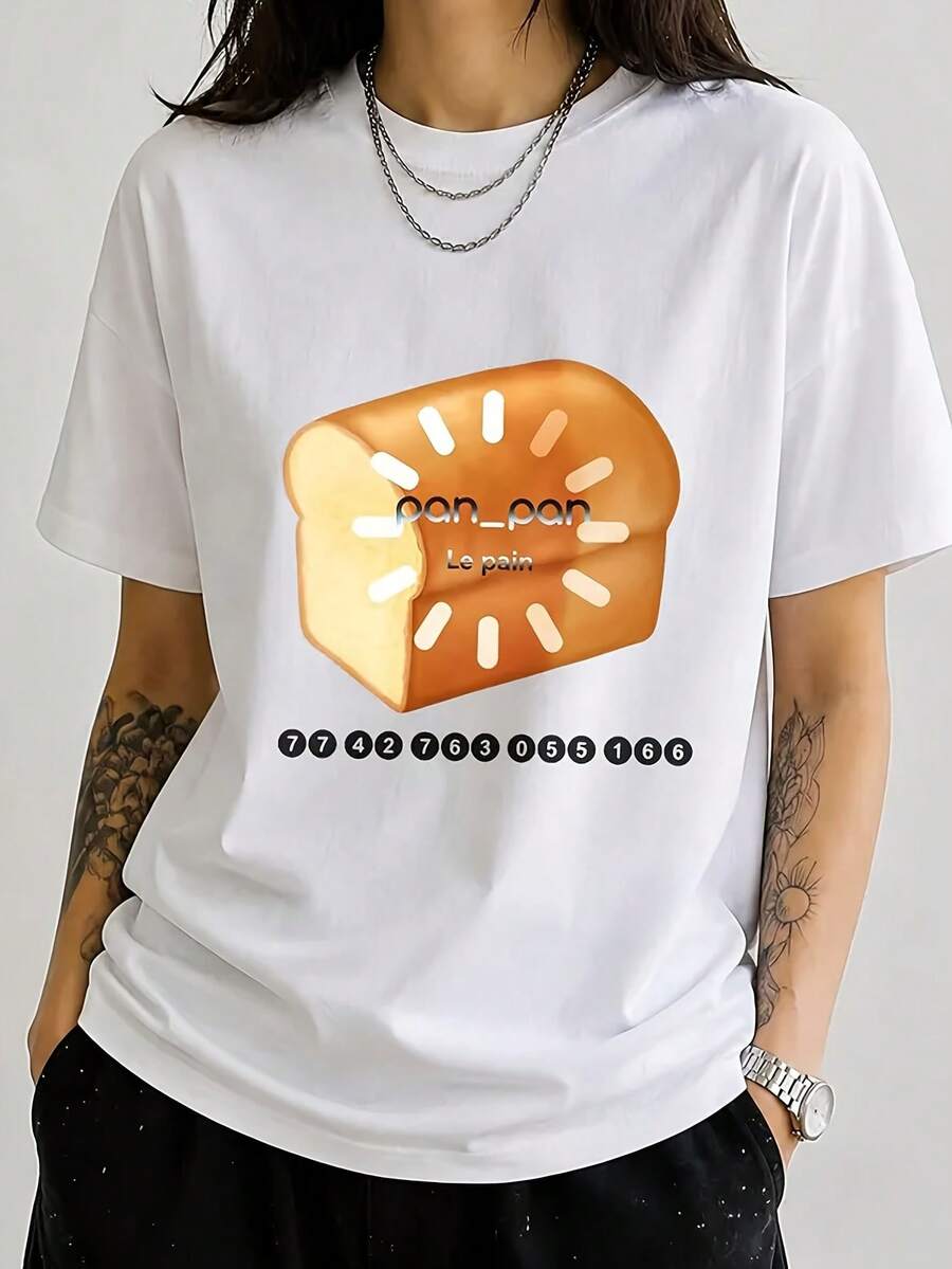 White Damen T-Shirt Tops Sommer Outfit Damen Casual Basic Oberteile,Wait a moment, I need a piece of bread T-Shirt - Weiss - Übersicht 1