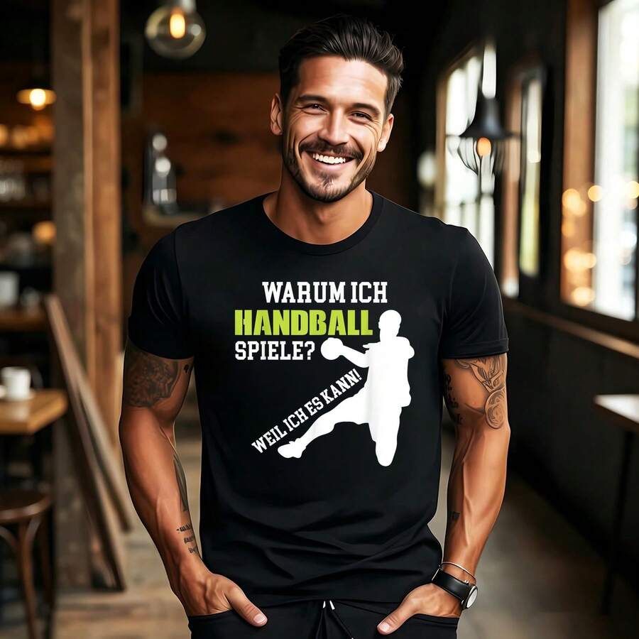 T-Shirt Joueur de Handball Jouant au Handball T-Shirt avec Slogan - Noir - Voir 1