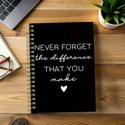 Aesthetic Motivational Quotes A5 Spiral Notebook, Gold Double-Thread Binding, 100 Pages, 50 Notepads, Black Hardcover Motivational Writing Diary, Teacher Gift, Student Office Daily Planner Notebook