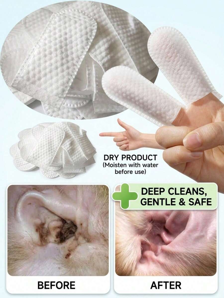 PETSIN Dog & Cat Ear Cleaning Pads, Suitable For Dogs And Cats, Pet Ear Cleaning Pads, Soft And Easy To Use, Specially Designed For Cats And Dogs, Fresh Breath, Removes Food Residue, Non-Irritating