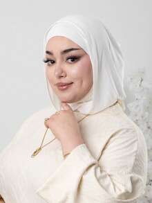 1pc Women's Solid Color Balaclava One-Piece Base Layer Headscarf Neck Warmer Elastic Cap Hijab Caps Turban Breathable Comfortable Elastic Wide Brim Sweat-Absorbing Non-Slip Multi-Functional Sports Headscarf Cap Head Cover Inner Lining Scarf, Minimalist Fashion Scarf, Hood And Matching Headscarf, 2-In-1, Easy To Wear. Put It On And Instantly Look Fashionable For Going Out - Milky White - View 5