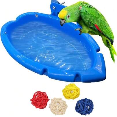 Bird Bath Cage With Randomly Colored Balls, Feeding Bowl, Bird Bath Basin, Basin, Hanging Bird Bath, Toy, Shower, Parrot, Cockatiel, Shower Box, Food Feeder, Tray, Bird Cage Accessories