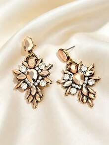 1 Pair Vintage Luxury Colorful Geometric Crystal Earrings, Exquisite Sparkling Jewelry For Women - Water Drop - View 6