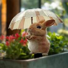 Umbrella Rabbit Flat Decorative Garden Stake Creative Yard Decor Acrylic Ground Plug Outdoor Lawn Sign - A - View 4