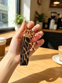 26 Letters To Choose From, Keychain Pendant, Creative Cherry Pendant, Leopard Print Pattern Key Strap, Car Keychain Pendant, Bag Decoration Pendant, Personalized Fashionable Key Matching. Key Accessories, Car Remote Control Decoration Pendant, Holiday Gift. - Letter - View 5