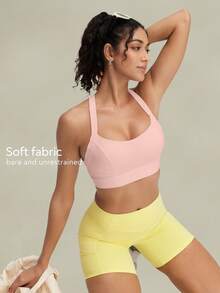 Tender Angel Cross Back Adjustable Hook & Eye Sports Bra For Women, Lightweight Push-Up Yoga Fitness Light Workout Bralette Fall - Baby Pink - View 2