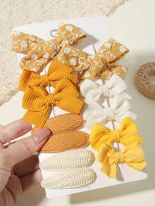 12pcs Multi-Card Combination Macaron Floral Waffle Bow Hair Clips Set, Suitable For Back To School Season - Mixed color - View 4