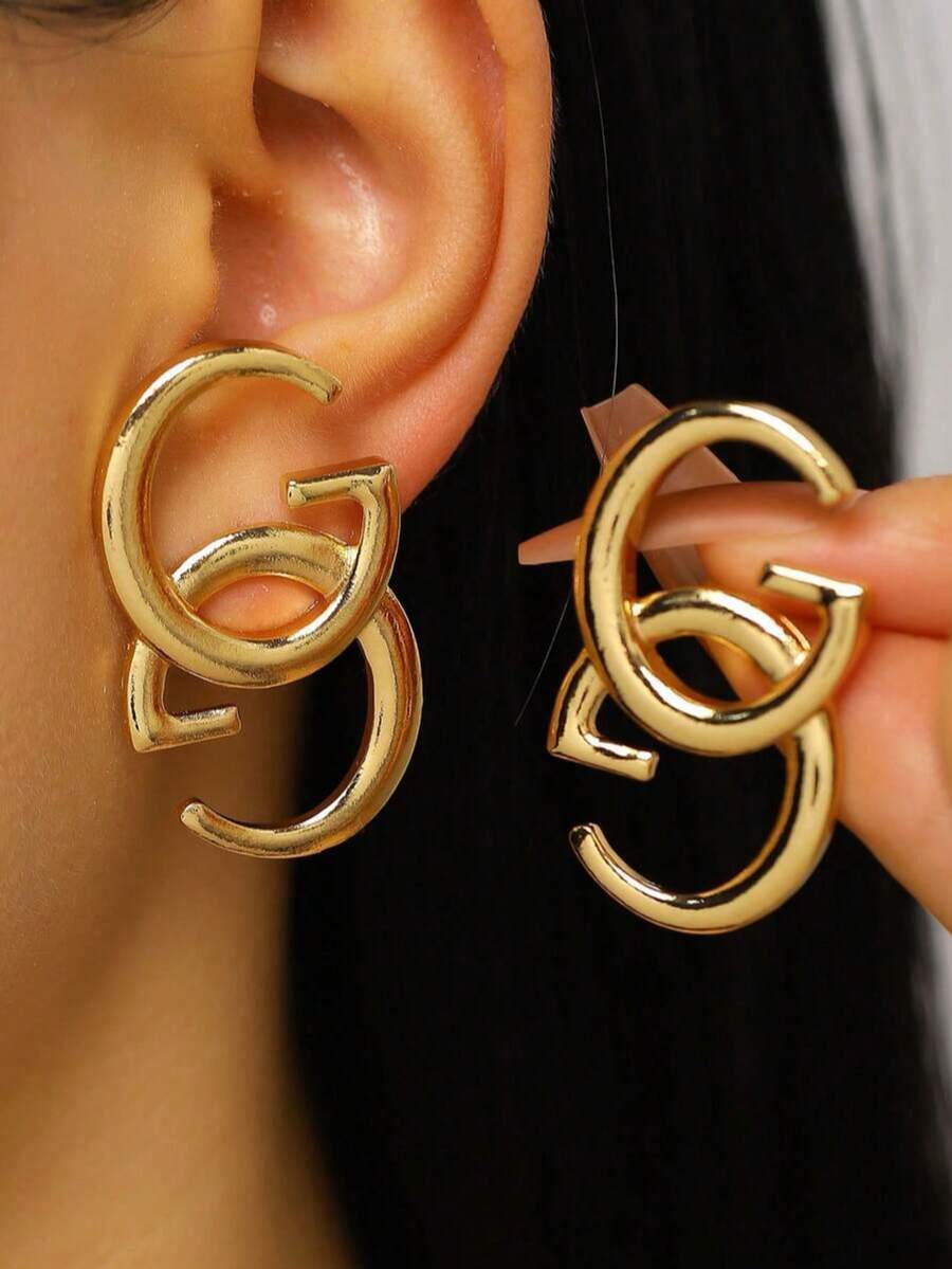 1 Pair Geometric Fashion Letter Stud Earrings Suitable For Daily Wear - Gold - View 1