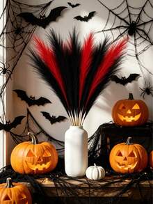 20/10/1pc Halloween Red & Black Dual Color Artificial Reed Stems, Gothic Style Decor, Dark Halloween Theme Decoration, Vase Filler, Wedding Backdrop, Gothic Party Decor, Autumn Decoration, Photography Props | Suitable For Halloween & Christmas - Multicolor - View 1