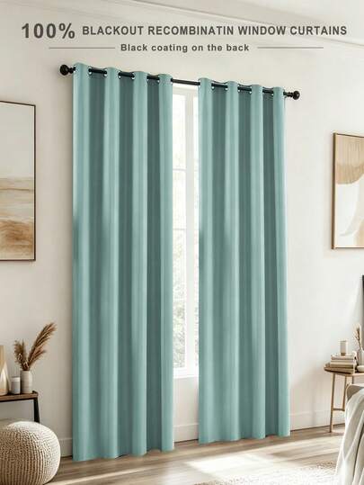 100% Blackout Curtains/Modern Minimalist Style Solid Color Blackout Curtains/1pc And 2pcs Optional/Top Grommet Curtains/Privacy Protection Blackout Thermal Insulation Curtains/Black Film Backing Curtains/Lightweight Curtains/Living Room Bedroom Study Home Blackout Curtains/Blue Blackout Curtains