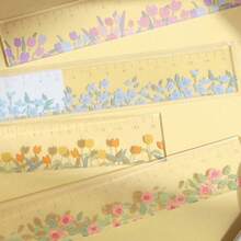 1pc Transparent Floral Acrylic Ruler, Dual Scale Transparent Ruler, Spring Floral Pattern Measuring Ruler, Suitable For Students, School, Office, Painting, Scrapbooking, Stationery Gifts, Office And School Supplies - Multiple Styles - View 1