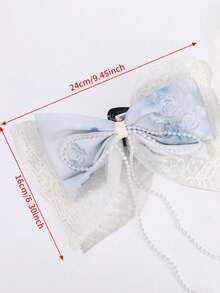 1pc Bow Lace Hair Claw Clip For Women, Fashion Tassel Large Bow Hair Claw, Elegant Sweet Party Daily Hair Accessory - Multicolor - View 2