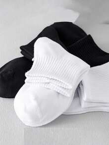 5/1 Pair Solid Color Knee-High Socks, Simple Comfortable Breathable White Socks, Suitable For Sports And Casual Wear, Unisex - Multicolor - View 5