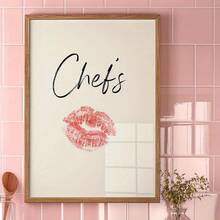 1pc Chef'S Kiss Print Wall Art - Vintage 70s Style Kitchen Poster, Minimalist Lipstick Design, Unframed Canvas For Home - A - View 5