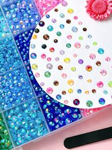 2 Boxes 52-Grid Resin Rhinestone Nail Art Set, Round Crystal Nail Rhinestones, Shiny Rhinestone Set, Includes Wax Pencil, Tweezers And Rhinestone Tray Tools, Suitable For Nail Art, Tumblers, Clothing, Scrapbooking And DIY Crafts - Multicolor - View 2