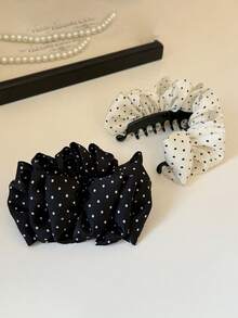 1pc Vintage Polka Dot Banana Hair Clip With Elegant Satin Bow, Women's Fashion Hair Accessory - Multicolor - View 4