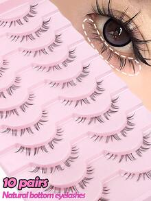 MAANGE 10 Pairs Transparent Thin Natural Lower Eyelashes, Japanese Anime Style Exaggerated Pointed DIY Cosplay Lower Eyelashes, Reusable For Women And Girls, Comfortable Wear, Lower Eyelashes, Strip Lashes - Black - View 13